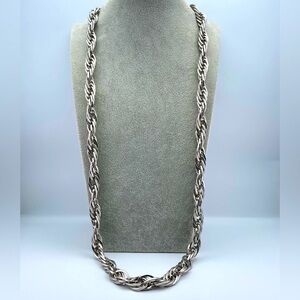 Chico’s Silver-Tone Braided Statement Chain Necklace — Long & Adjustable